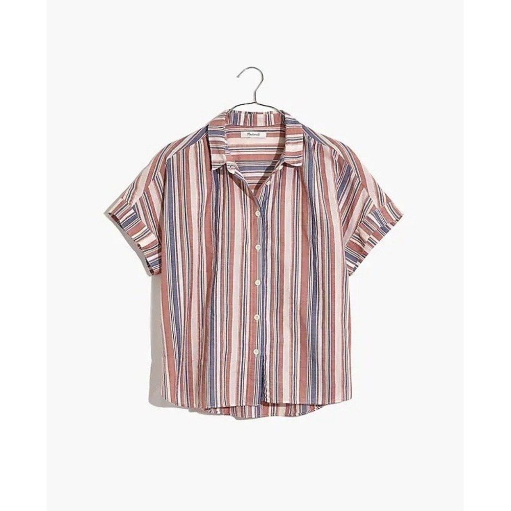 Madewell Central Shirt Womens Medium Striped Short Sleeve Button Down Blouse - Picture 4 of 6